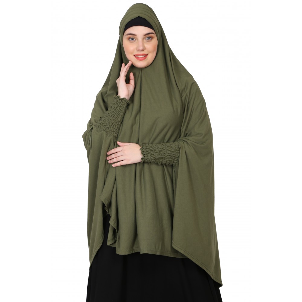 Nazneen stretchable Jersey smoking at  sleeve  Jilbab cum prayer khimar  Hijab