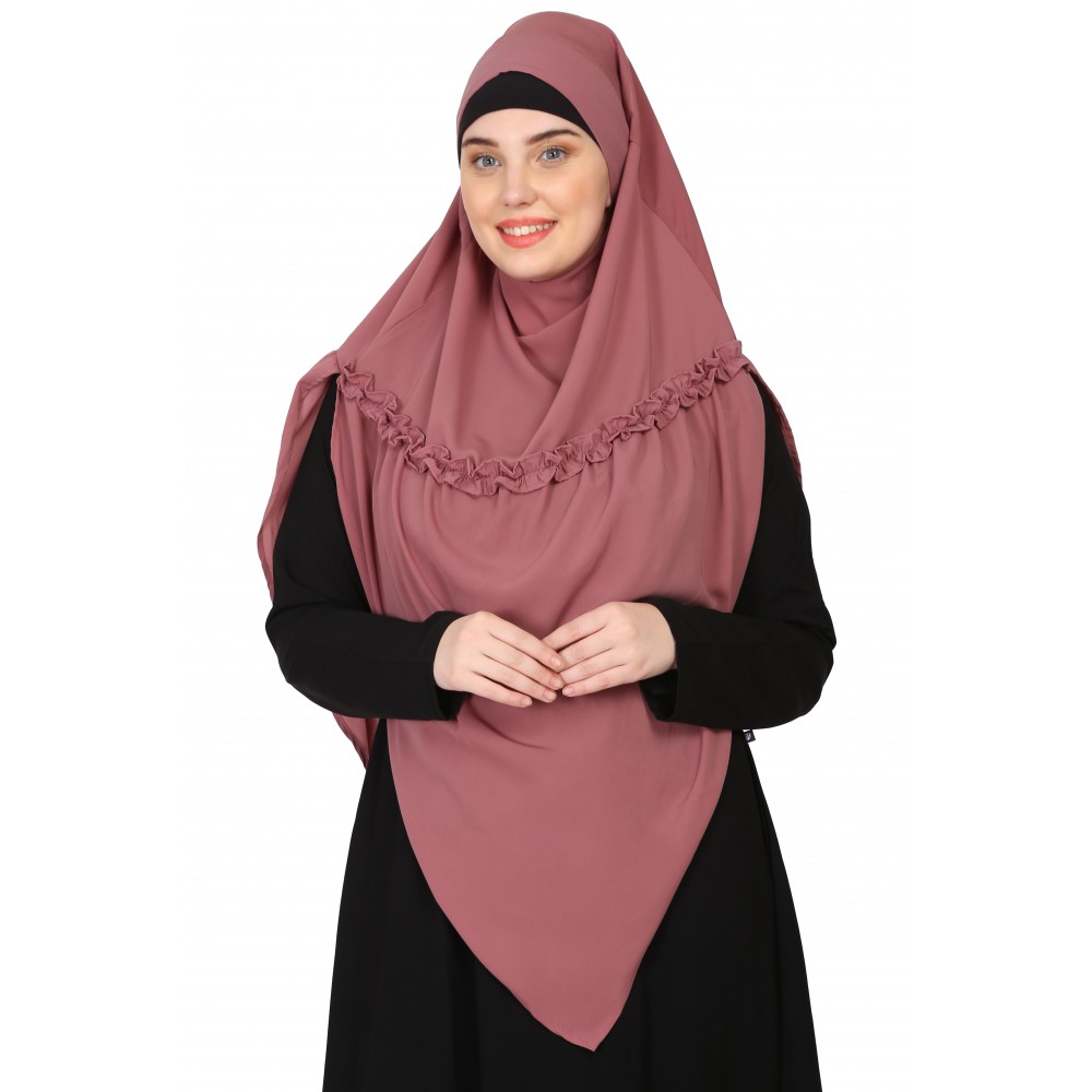 Nazneen Frill around shoulder, Triangle instant ready to wear tie at back Trendy Hijab(MOUVE PINK)