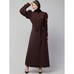 Nazneen front open till waist gathered puffed Sleeve long cuff  with belt Casual Abaya