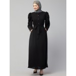 Nazneen front open till waist gathered puffed Sleeve long cuff  with belt Casual Abaya