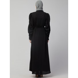 Nazneen Front Open long Cuff Gathered Puffed Sleeve Casual Abaya