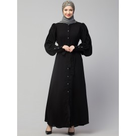 Nazneen Front Open long Cuff Gathered Puffed Sleeve Casual Abaya