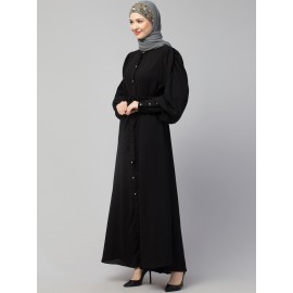 Nazneen Front Open long Cuff Gathered Puffed Sleeve Casual Abaya