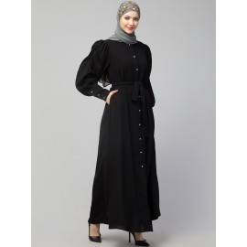 Nazneen Front Open long Cuff Gathered Puffed Sleeve Casual Abaya