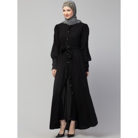 Nazneen Front Open long Cuff Gathered Puffed Sleeve Casual Abaya