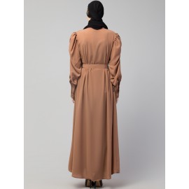 Nazneen Front Open long Cuff Gathered Puffed Sleeve Casual Abaya