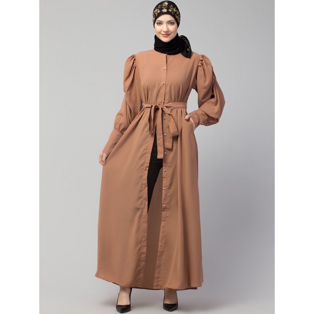 Nazneen Front Open long Cuff Gathered Puffed Sleeve Casual Abaya