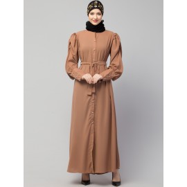 Nazneen Front Open long Cuff Gathered Puffed Sleeve Casual Abaya