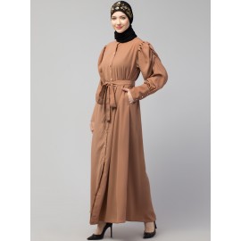 Nazneen Front Open long Cuff Gathered Puffed Sleeve Casual Abaya