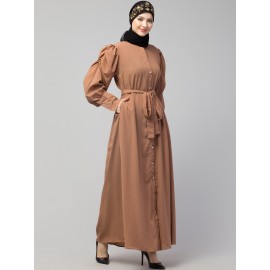 Nazneen Front Open long Cuff Gathered Puffed Sleeve Casual Abaya