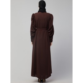 Nazneen Front Open long Cuff Gathered Puffed Sleeve Casual Abaya