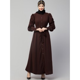 Nazneen Front Open long Cuff Gathered Puffed Sleeve Casual Abaya