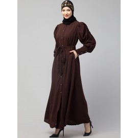 Nazneen Front Open long Cuff Gathered Puffed Sleeve Casual Abaya