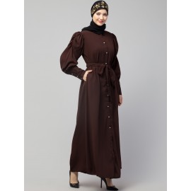 Nazneen Front Open long Cuff Gathered Puffed Sleeve Casual Abaya