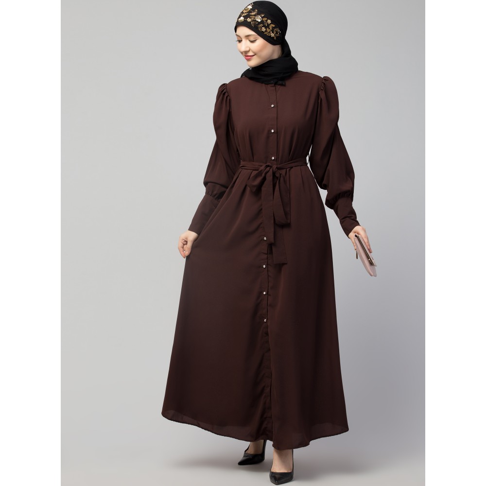 Nazneen Front Open long Cuff Gathered Puffed Sleeve Casual Abaya