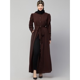 Nazneen Front Open long Cuff Gathered Puffed Sleeve Casual Abaya