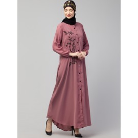 Nazneen Front open Contrast Embroidery Casual Abaya