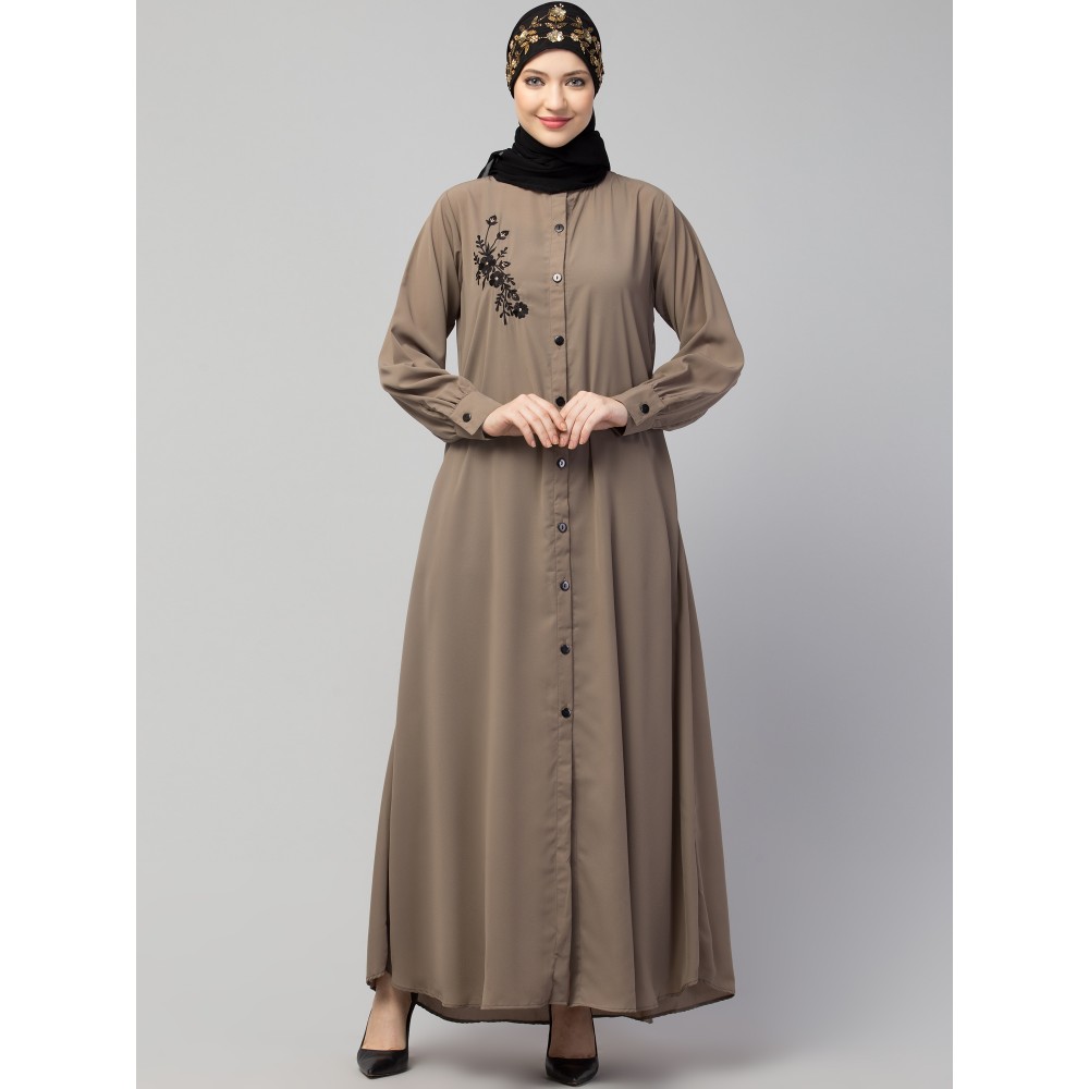 Nazneen Front Open with Embroidery Casual Abaya