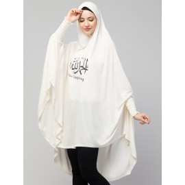 Nazneen Islamic Calligraphy printed  stretchable Jersey smoking at  sleeve  Jilbab cum prayer khimar  Hijab