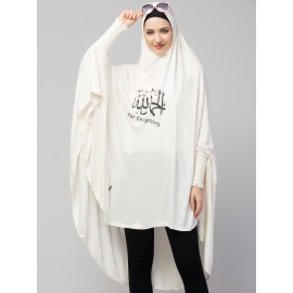 Nazneen Islamic Calligraphy printed  stretchable Jersey smoking at  sleeve  Jilbab cum prayer khimar  Hijab