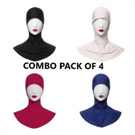 Nazneen Stretchable Under Hijab Ninja cap Combo pack of 4 (Maroon, White, Black & Navy)