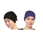 Nazneen Women's Tube Hijab Bonnet Cap Under Scarf Pullover Combo 2 Piece (Black & Navy Blue)