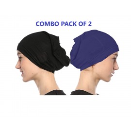 Nazneen Women's Tube Hijab Bonnet Cap Under Scarf Pullover Combo 2 Piece (Black & Navy Blue)