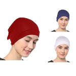 Nazneen Women's Tube Hijab Bonnet Cap Under Scarf Pullover Combo 3 Piece (Maroon White & Navy Blue)