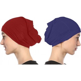 Nazneen Women's Tube Hijab Bonnet Cap Under Scarf Pullover Combo 2 Piece (Maroon & Navy Blue)