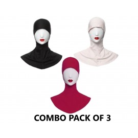 Nazneen Stretchable Under Hijab Ninja cap Combo pack of 3 (Black, White & Maroon)