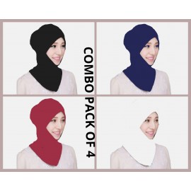 Nazneen Stretchable Under Hijab Ninja cap Combo pack of 4 (Maroon, White, Black & Navy)