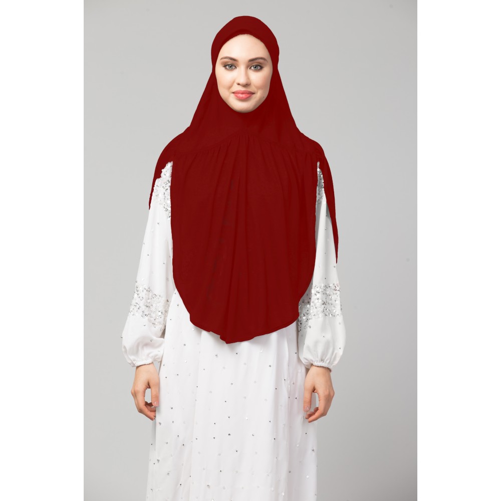 Nazneen Maroon Gathered Instant Ready To Wear Prayer Hijab