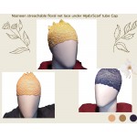  Nazneen Stretchable Floral Net Lace Under Hijab/Scarf Tube Cap Combo Pack Of 3 (NAVY, BEIGE & YELLOW)