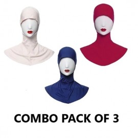 Nazneen Stretchable Under Hijab Ninja cap Combo pack of 3 (Navy, White & Maroon)