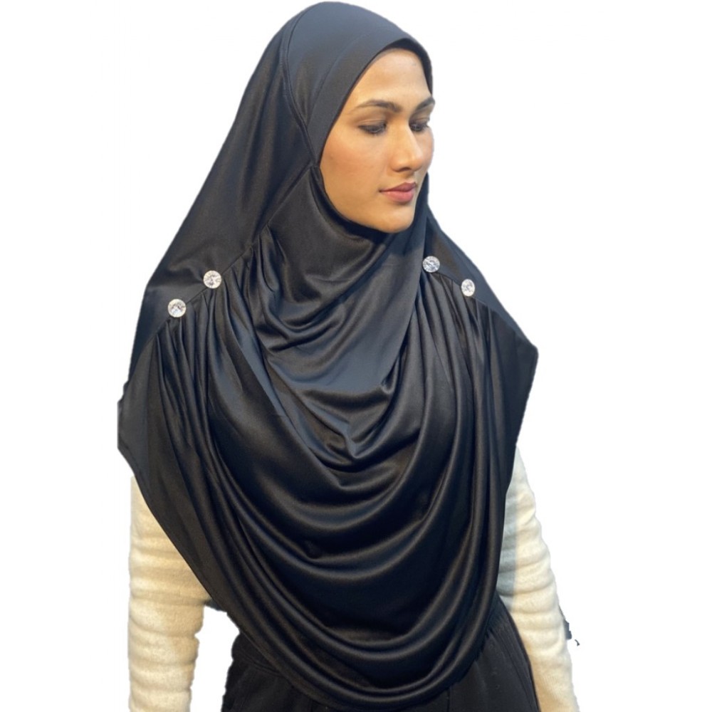 Nazneen front gather & pleated with Cristal stone ready to wear prayer Hijab (BLACK)