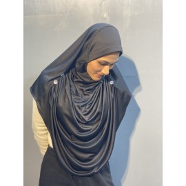 Nazneen front gather & pleated with Cristal stone ready to wear prayer Hijab (BLACK)