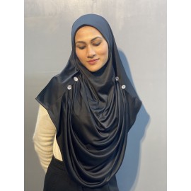 Nazneen front gather & pleated with Cristal stone ready to wear prayer Hijab (BLACK)