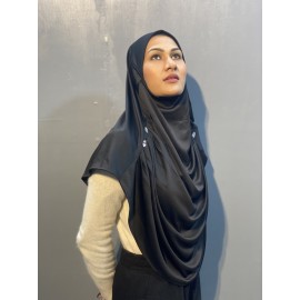 Nazneen front gather & pleated with Cristal stone ready to wear prayer Hijab (BLACK)