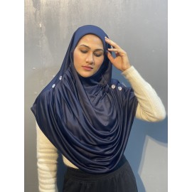 Nazneen front gather & pleated with Cristal stone ready to wear prayer Hijab (NAVY BLUE)