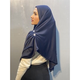 Nazneen front gather & pleated with Cristal stone ready to wear prayer Hijab (NAVY BLUE)