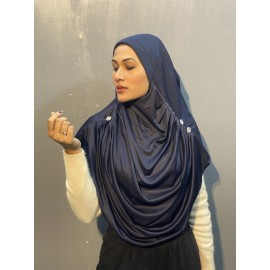 Nazneen front gather & pleated with Cristal stone ready to wear prayer Hijab (NAVY BLUE)