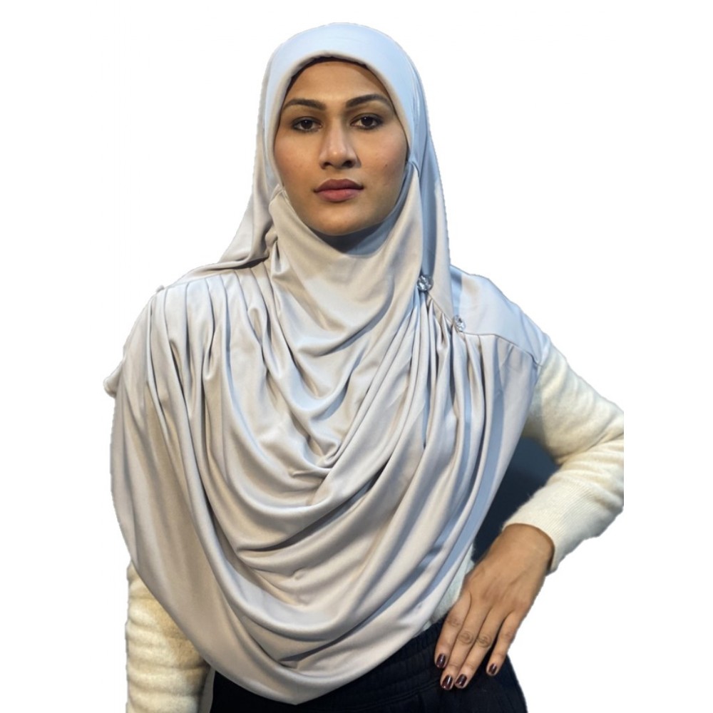 Nazneen front gather & pleated with Cristal stone ready to wear prayer Hijab (GREY)