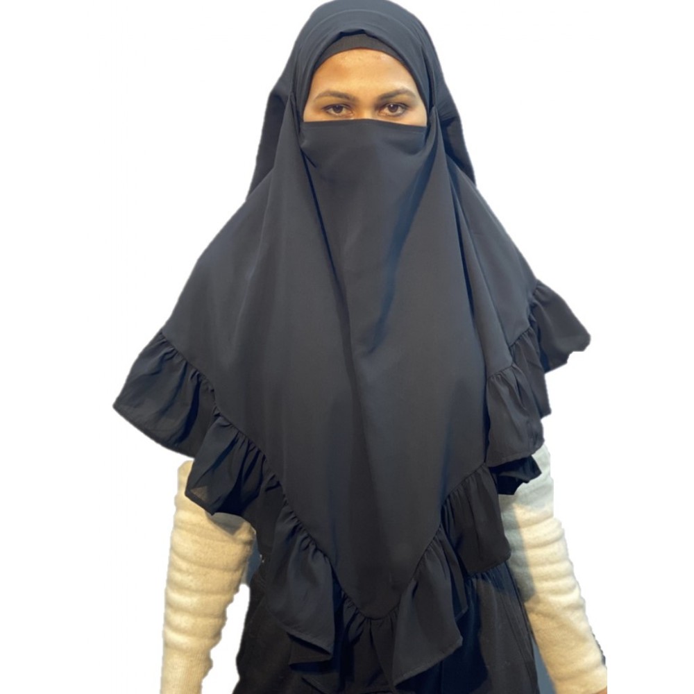 Nazneen triangle all-around frill tie at back head ready to wear Hijab cun Naqab