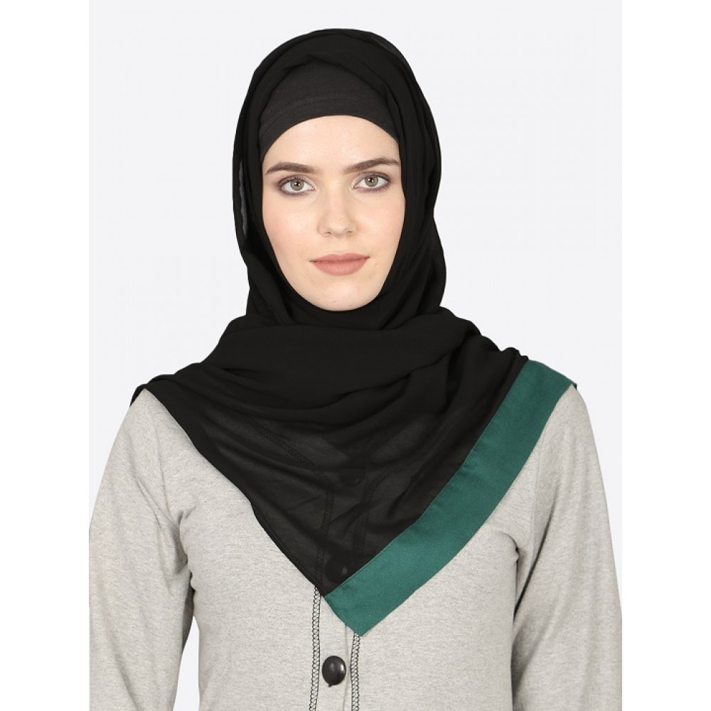 Nazneen Green Band Plain Black Hijab