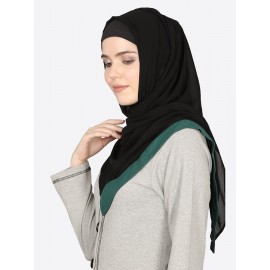 Nazneen Green Band Plain Black Hijab