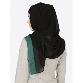 Nazneen Green Band Plain Black Hijab