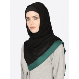 Nazneen Green Band Plain Black Hijab