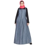 Nazneen Front Open Contrast Jersey And Chambray Straps Abaya