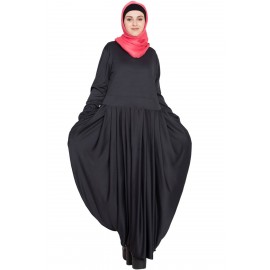 Nazneen Pleating At Waist Stretchable Knits Travel Abaya