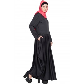 Nazneen Pleating At Waist Stretchable Knits Travel Abaya